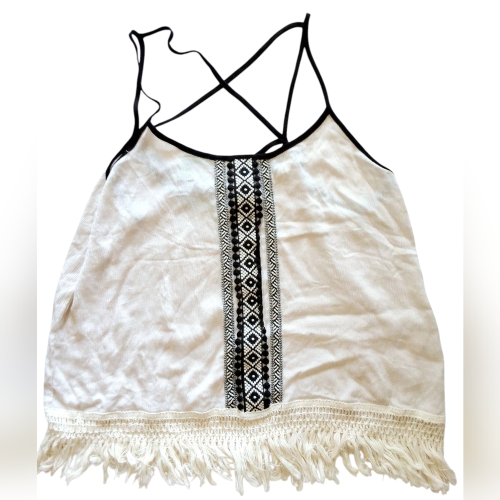Maurices Cream & Black Strappy Tank Top Size Large NWT